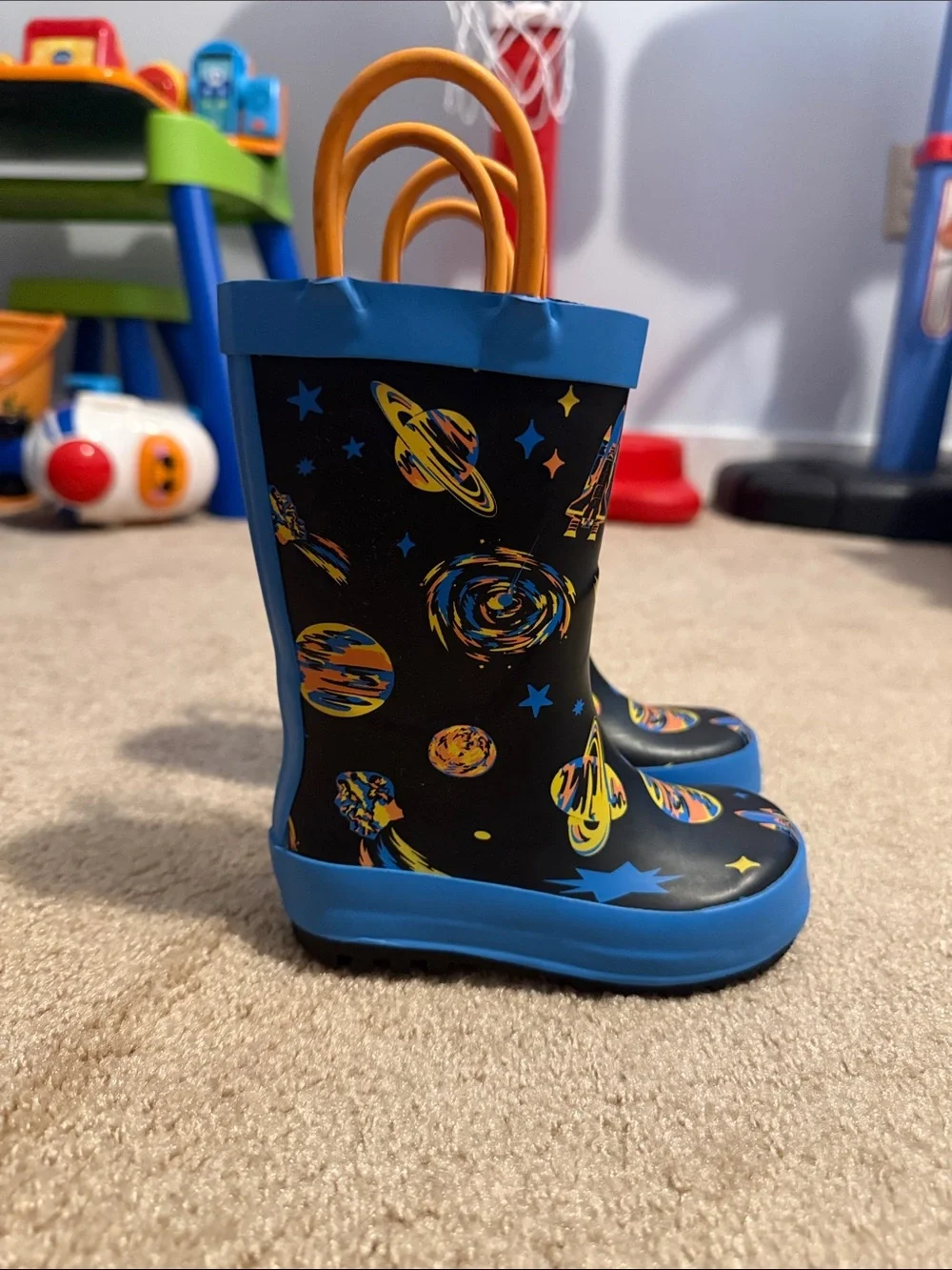 Target Kids Space Print Rain Boots - Black, Blue & Orange